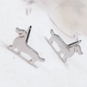 Silver Stainless Steel Dachshund Stud Earrings